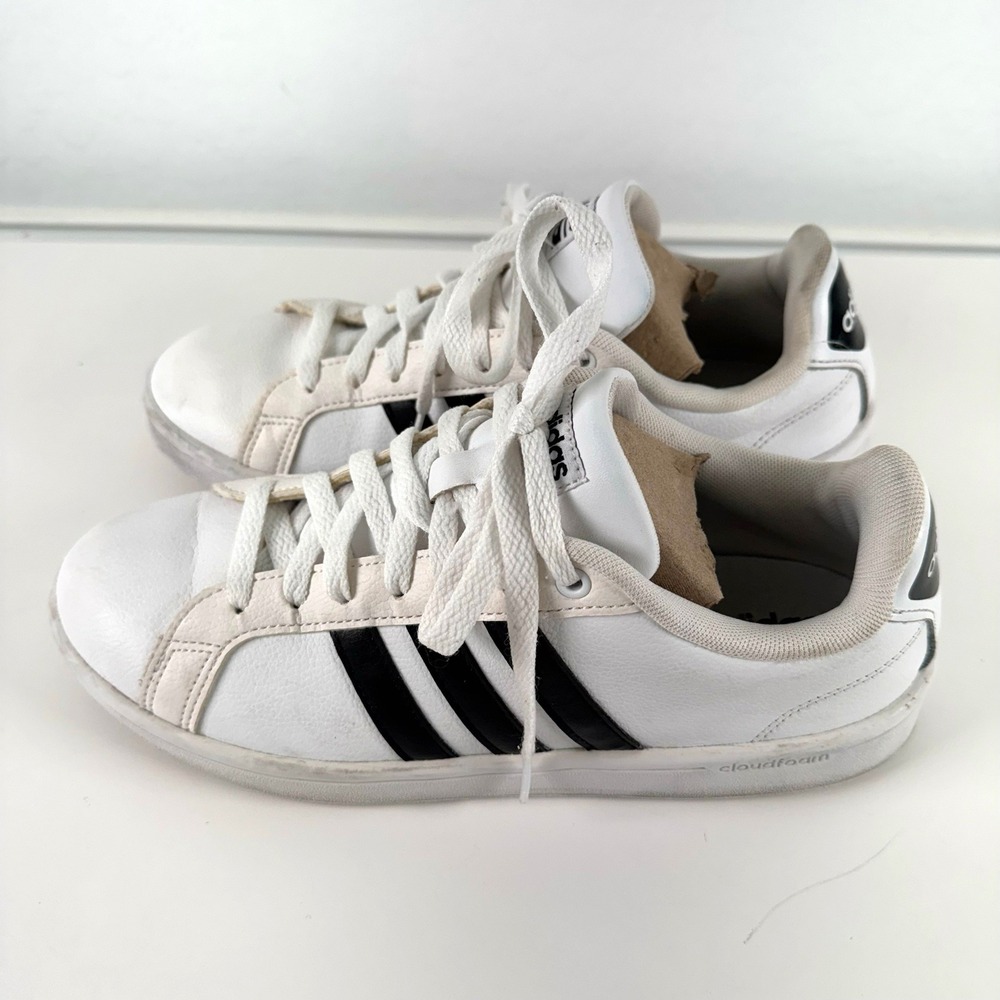 Adidas‎ Cloudfoam Advantage Women's White Black Stripes Sneakers Size 9.5 - Picture 11 of 16